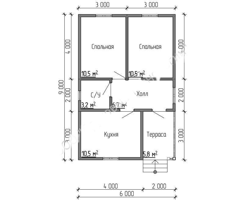 Схема дома 6 на 9 одноэтажный